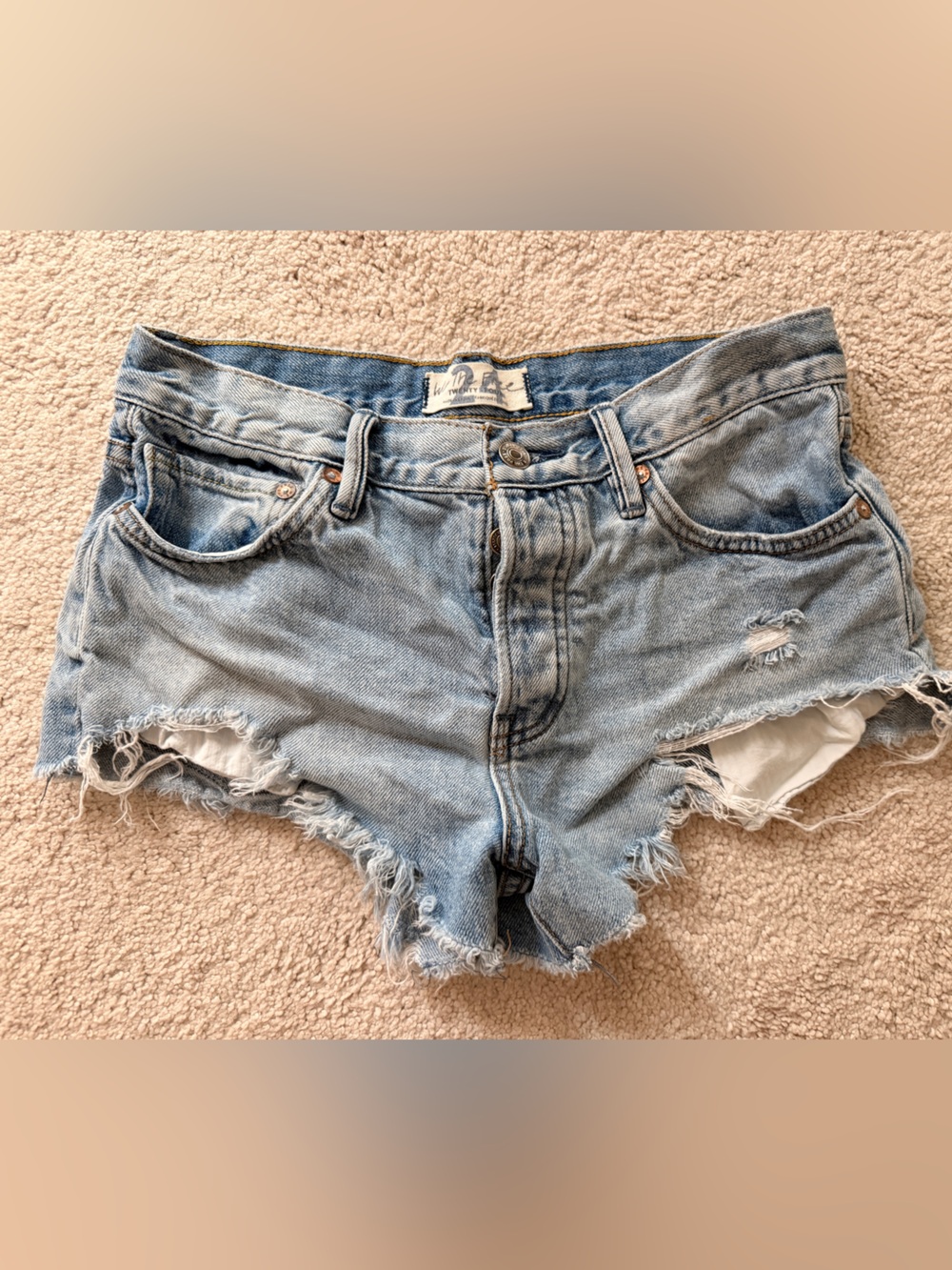 Free People Light Blue Distressed Denim Shorts - Women's Size 24